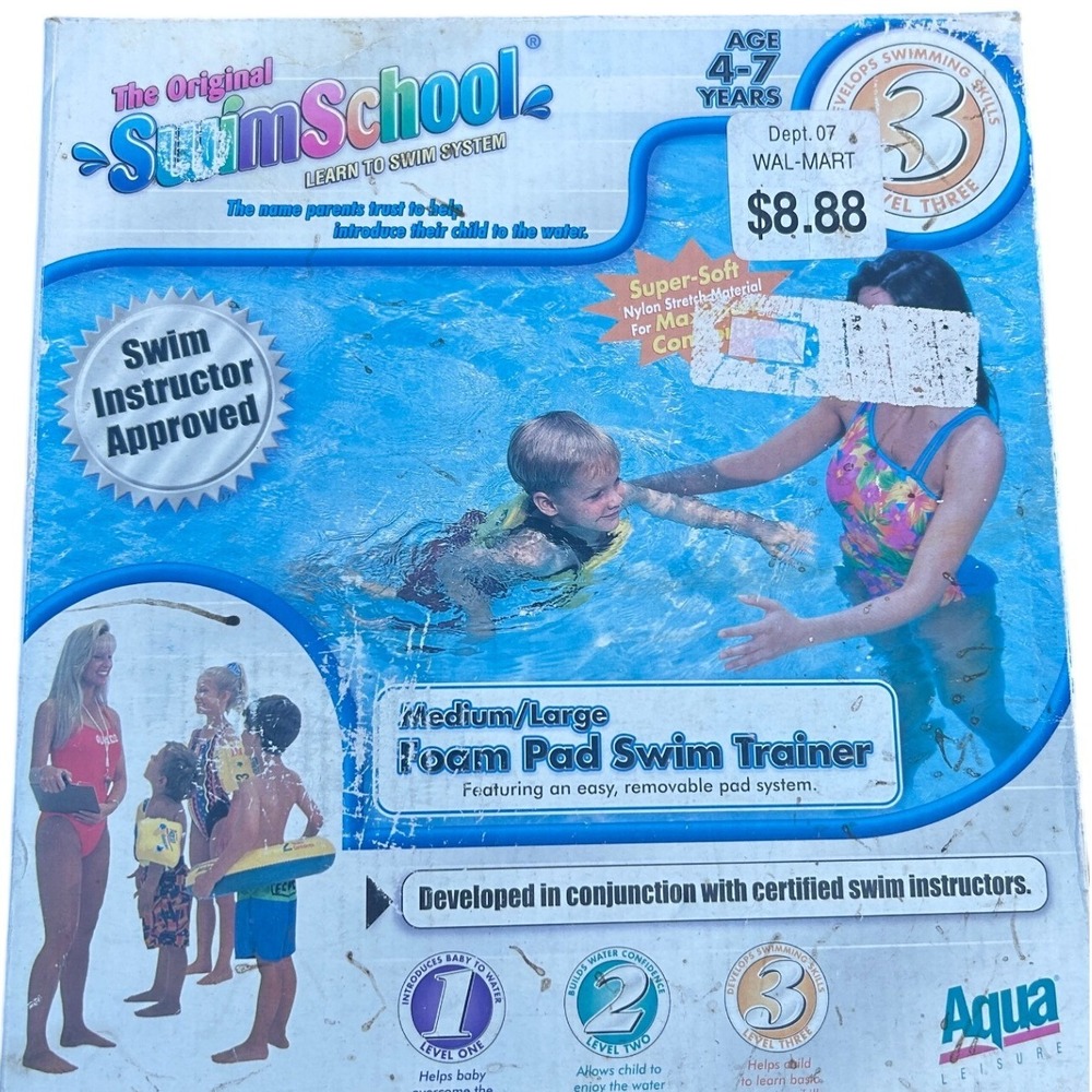 Aqua Leisure Swim Trainer M/L Yellow Foam Pad SwimSchool Level 3‎ 2002 Vintage